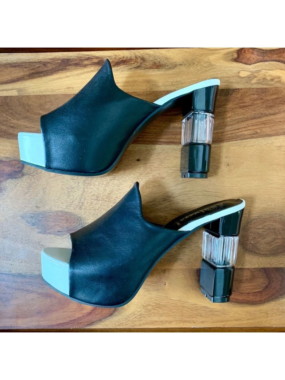 One of A Kind Black & White Open Toe Heels - Picture 1 of 3